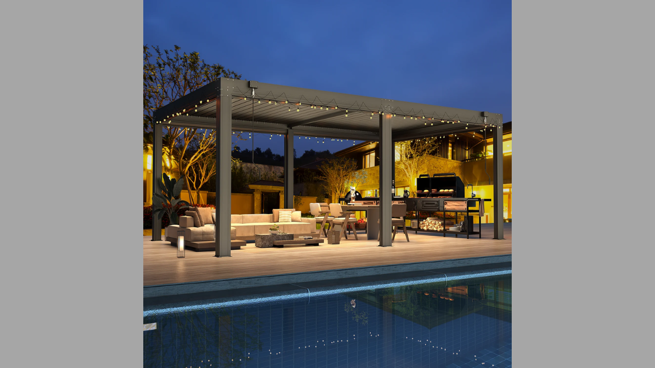 Functional Elegance: The Large Aluminum Pergola with Integrated Drainage